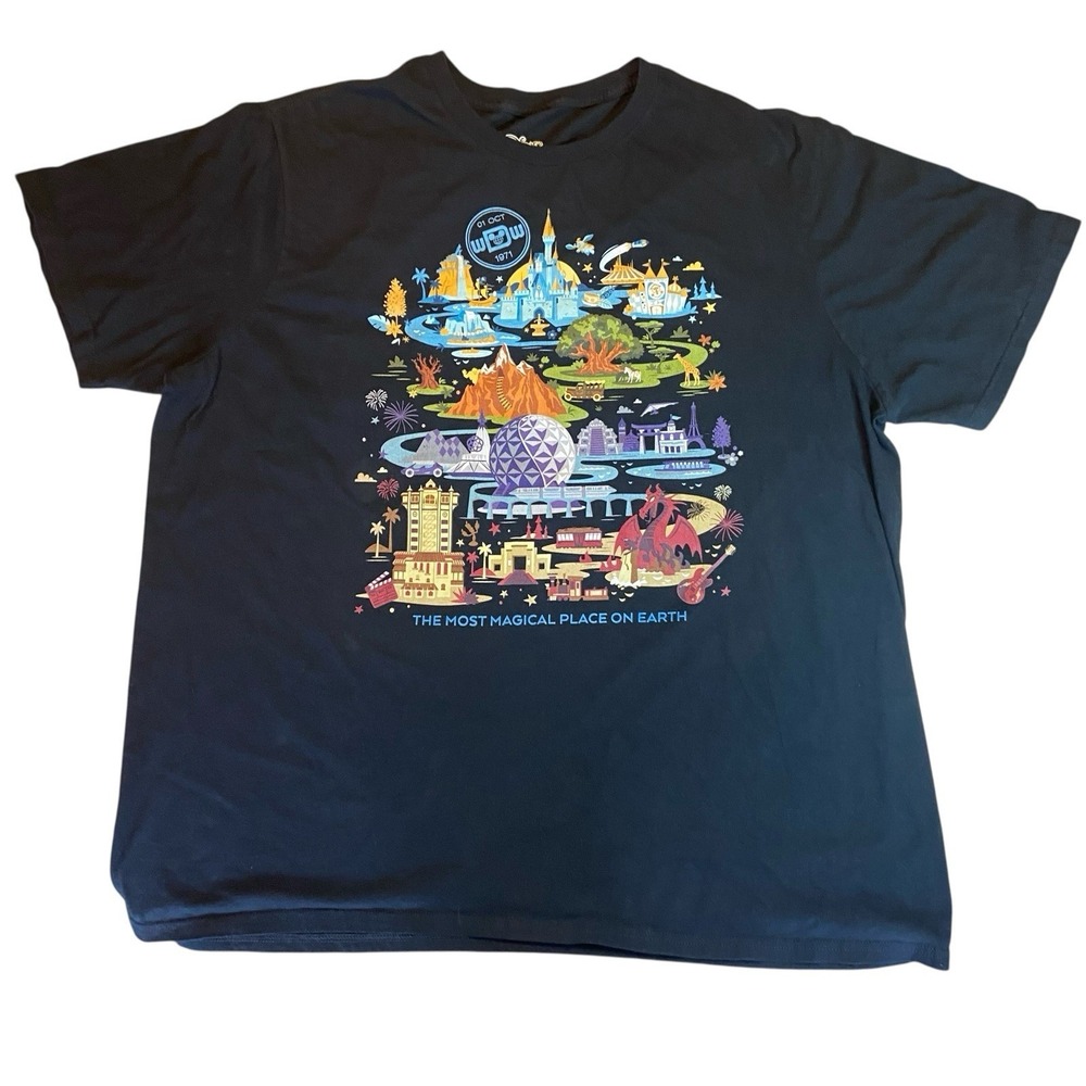 Walt Disney‎ World Theme Park Attractions T-Shirt 100% Cotton Men's 2XLT Black